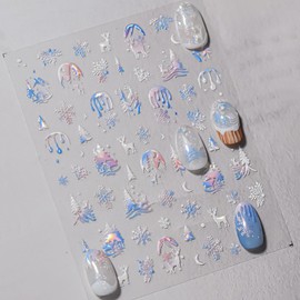 8 Sheets Christmas Colorful Candy Series Nail Art Stickers 3D Snowflake Bells Bow Nail Stickers Candy Christmas Tree Nail Decals Acrylic Nail Supplies for Women Girls Christmas DIY Nail Decoration