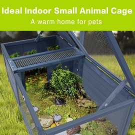 Tortoise Habitat Wooden Tortoise House, Indoor Turtle Enclosure Outdoor Reptile Cage with Removable Bottom,Openable Roof Activity Area and Removable Tray Lizard