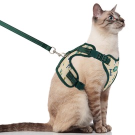 Supet Cat Harness and Leash for Walking Escape Proof, Adjustable Harness for Cats, Easy Control Small Cat Harness for Medium Large Kitten Lattice Crocodile Green S