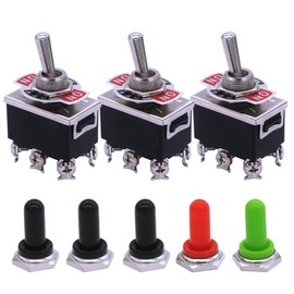 mxuteuk 3pcs Heavy Duty Rocker Toggle Switch 15A 250V DPDT ON/OFF/ON 6 Terminal 3 Position + 5pcs Metal Knob Cover Cap Waterproof, 2 Years Warranty Ten-1322-5mz-B203