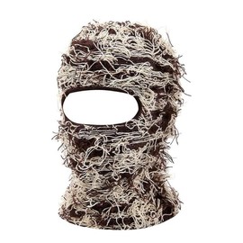 Men Womens Distressed Balaclava Knitted Full Face Ski Mask Winter Windproof Neck Warmer Ultimate Winter Warmer Fuzzy Face Mask Beanie - Color: Coffee Beige