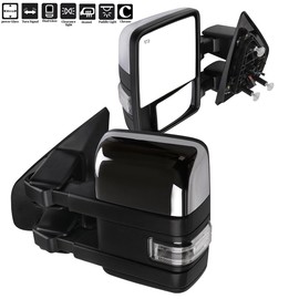 SCITOO Towing Mirrors with Puddle Light Chrome Tow Mirrors Compatible Fit for 2004-2014 F-150 with Auxiliary Lights Turn Signal Power Control Heated Manual Telescoping Folding