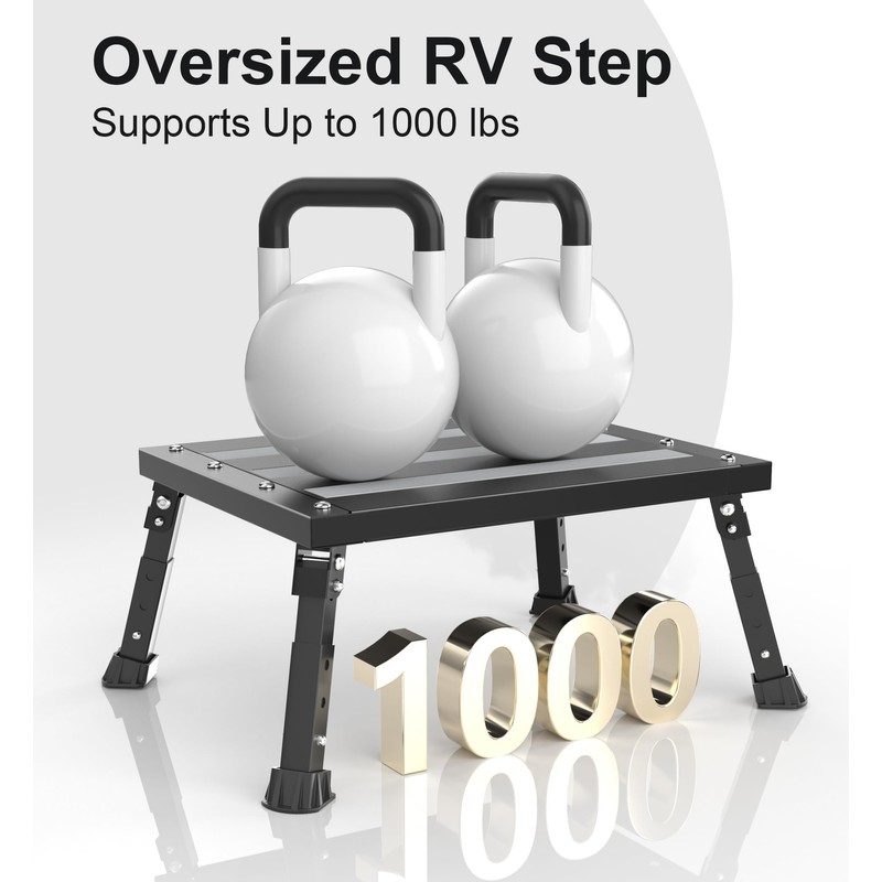 Oversized RV Step Stool 1000 lbs Capacity, Foldable Adjustable 3-Platform