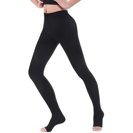 SWOLF Compression Pantyhose Women Men, Open Toe 20-30 mmHg Gradient Firm Support Compression Stockings Hose - Toeless Edema Moderate Varicose Veins Medical Compression Tights (Black, XX-Large)