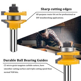 MAYLINE 1/2 Inch Shank Tongue and Groove Router Bit Tool Set 3PC Rail Stile Wood Panel Milling Cutter, Cabinet Door Drawer Router Bits Woodworking for Router Table/Base Router(Gold)