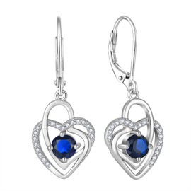 Aprila Heart Dangle Earrings 925 Sterling Silver Leverback Drop Earrings 5A Cubic Zirconia Blue September Birthstone Sapphire Color Jewelry for Women