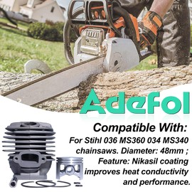 Adefol 48mm Cylinder Piston Kit for STIHL 036 034 MS360 MS340 MS 340 360 Chainsaw Engine Motor Parts #11250201206 with Fuel Oil Filter Line Bearing