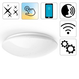 Hama LED Ceiling Light Dimmable via App and Voice Control (WLAN Lamp Alexa/Google Home Compatible, Ceiling Light for Bedroom, Children's Room, Living Room, No Hub/Gateway Required, Diameter 30 cm)