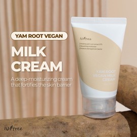 ISNTREE Crema Facial Vegana Yam Root Vegan Milk Cream - Coreana con Extracto de Ñame, 5 Ceramidas y Aceites Vegetales, Piel Seca, 80 ml