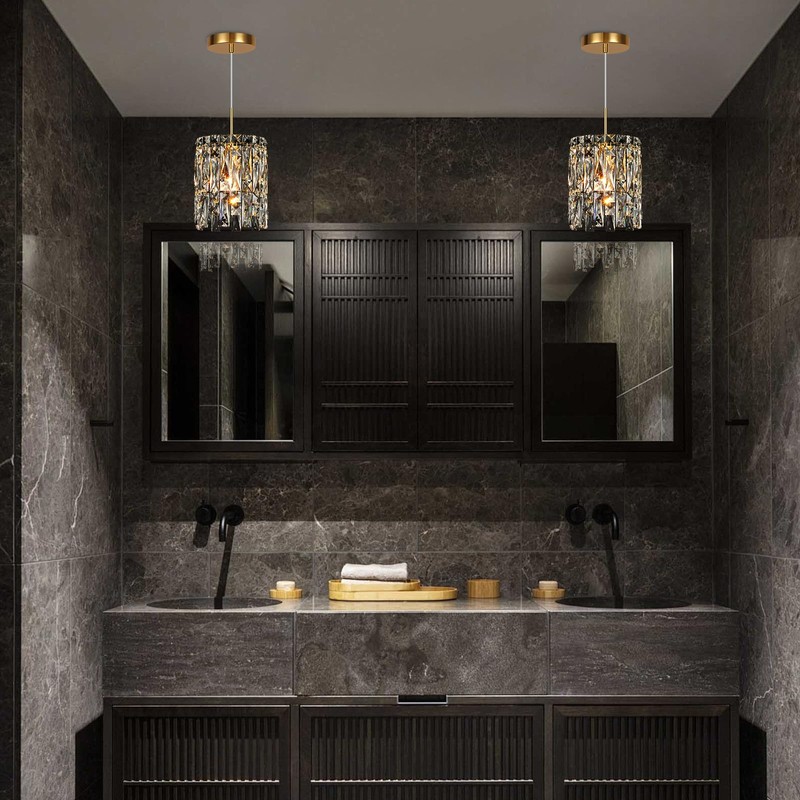 NISIDUN Modern K9 Crystal Pendant Lights Kitchen Island,1 Lighting Gold