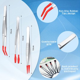 Mixweer 6 Pcs Rubber Long Tipped Tweezer Set for Jewelry Making Soft PVC Rubber Coated Tip Bent and Straight Flat Tip Precision Tweezer for Craft Bead Jewelry Stamps Industrial