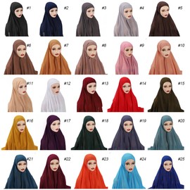 Women's Muslim Chiffon Hijab Headscarf Turban Hat Neck Muslim Headwear Breathable Sun Protection Chemo Cap Hair Islamic Abaya Dubai Girls Elegant Face Veil Hidschab Scarf Ramadan