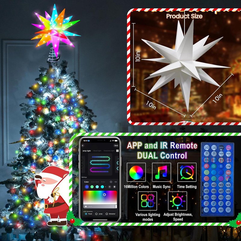 LeuKoles 3D Christmas Star Illuminated, 10 Inch Intelligent Illuminated Christmas