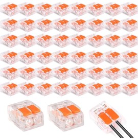 Pack of 50 Cable Connectors with Actuation Lever, Cable Clamps 2 Pin for Home, Hotel, Warehouse, Street Lighting