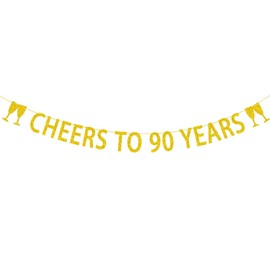ALEGRE® Garland 90th Birthday Man, Cheers to 90 Years Garland, 90th Birthday Decoration Banner, Decoration 90th Birthday Women Men, Gold Glitter Banner for 90th Birthday Decoration, Birthday