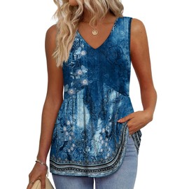 Womens Tank Tops Summer Tops Babydoll Maternity Shirts Empire Waist Top for Women Beach Vacation Essentials Tie Dye Blue M