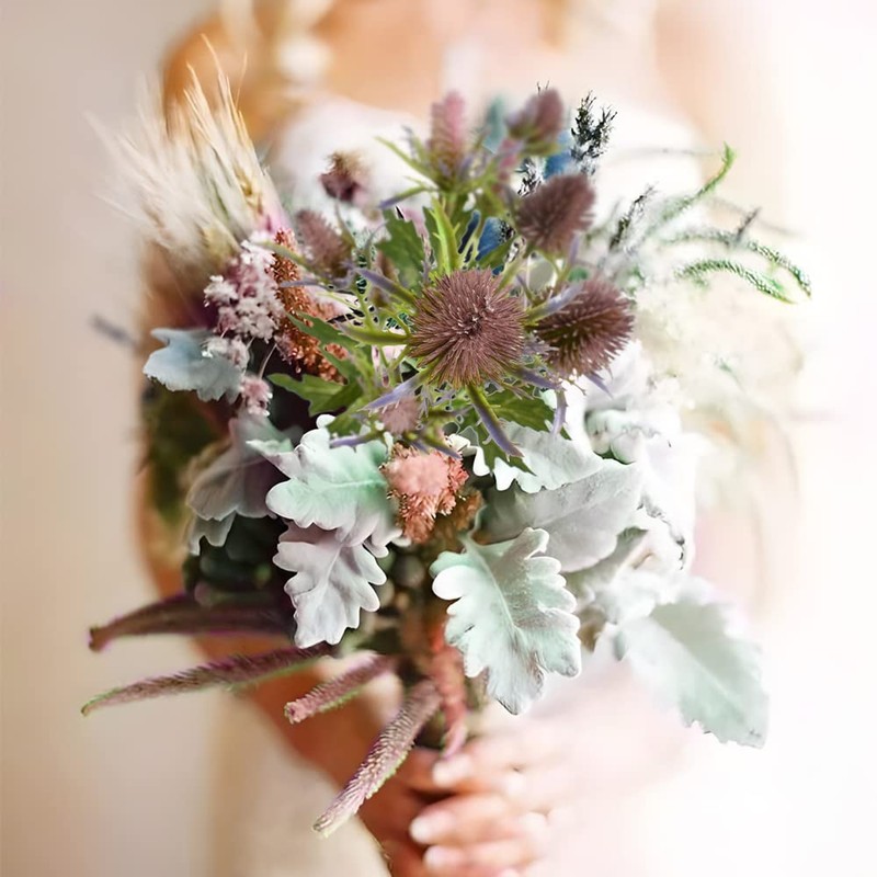 HUIANER Artificial Thistle Spray Eryngium Flowers 2pcs Artificial Eryngium Artificial