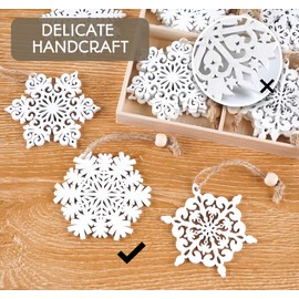 AOMOWA Wooden Snowflakes, 30PCS White Christmas Tree Decorations Hanging Snowflake Pendants for Winter Holiday Home Decor Kids Paint Crafts