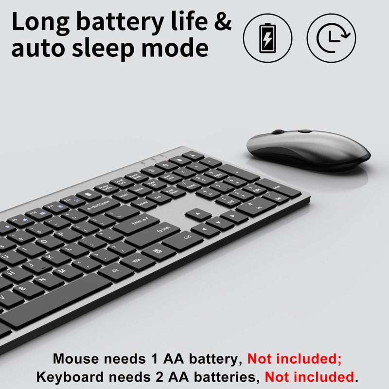 Wireless Mouse and Keyboard Combo, Silent Full-Size Computer Keyboard with
