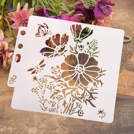 Lottoy Flower DIY Hollow Design PET Plastic Stencil, Perfect for Textile Design, Wall Design, Windows, Paper, Scrapbooking, Children's Crafts, 14 x 13 cm / 5.51 x 5.12 inches