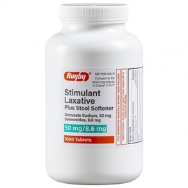 Rugby Stimulant Laxative Plus Stool Softener - Docusate Sodium, 50 mg - Sennosides, 8.6 mg - 1000 Tablets