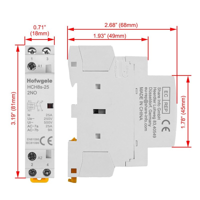 Hofwgele HCH8s-25 AC Contactor 25A 2P 110V 120V 2 Pole