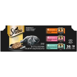 SHEBA Wet Cat Food Cuts in Gravy Roasted Chicken Entrée and Gourmet Salmon Entrée and Signature Tuna Entrée Multipack,PERFECT PORTIONS Twin-Pack Trays,18 twin pk count (Pack of 2)