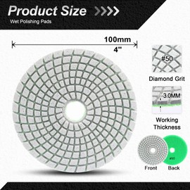 FOCSTOL Diamond Wet Polishing Pads - 6pcs 4''/100mm Grit 50 Polishing Kit for Granite Marble Artificial Stone Quartz for Angle Grinder