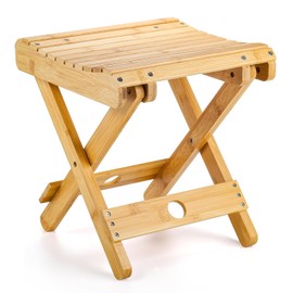 Lawei Bamboo Folding Step Stool - 12 Inch Height Bamboo Shower Bench Stool Spa Bath Seat Chairs for Shower, Leg Shaving and Foot Rest, Portable Small Stool Little Chair