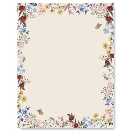 AnyDesign 80 Sheet Floral Letter Paper, Vintage Wildflower Design, 8.5 x 11 Inch, White, Paper, Writing Paper, Retro Style