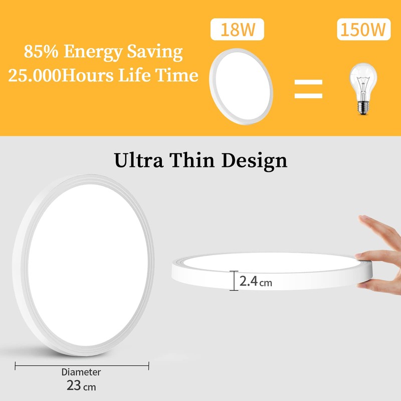 Ceiling Light LED Ceiling Light Flat Round Warm White 18