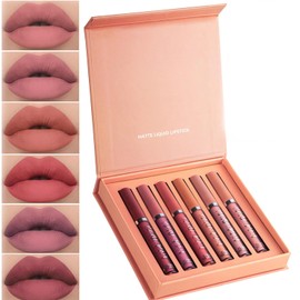 6 PCS Lápiz Labial Mate, Labiales, Lápiz Labial Mate de Larga Duración, Taza Antiadherente, Adecuado para Otoño e Invierno, El Regalo Perfecto para Mujeres
