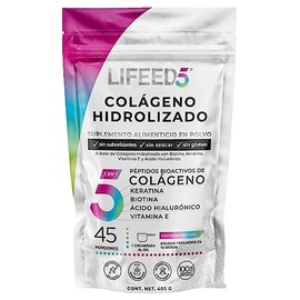 LIFEED Beauty Colágeno Hidrolizado en Polvo con Ácido Hialurónico, Biotina, Keratina y Vitamina E | Suplemento Alimenticio para Cabello, Piel y Uñas | Suplemento en Polvo de 45 Porciones, 405 g