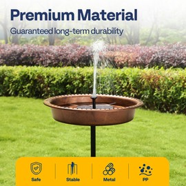 VIVOHOME Oval Polyresin Bird Bath Bowl with Solar Fountain, 29 Inch Height Outdoor Freestanding Birdfeeder with Metal Stake, Capacity 1.3 Gallons, 5-Pronged Base, Bronze