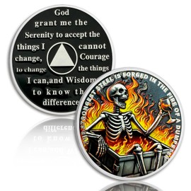 Skeletons in The Fire Sobriety Coin, Dumpster Fire AA Coin | Affirmation AA Chips and Medallion, Serenity Prayer Recovery Token, Inspirational Sobriety Gifts for Men & Women