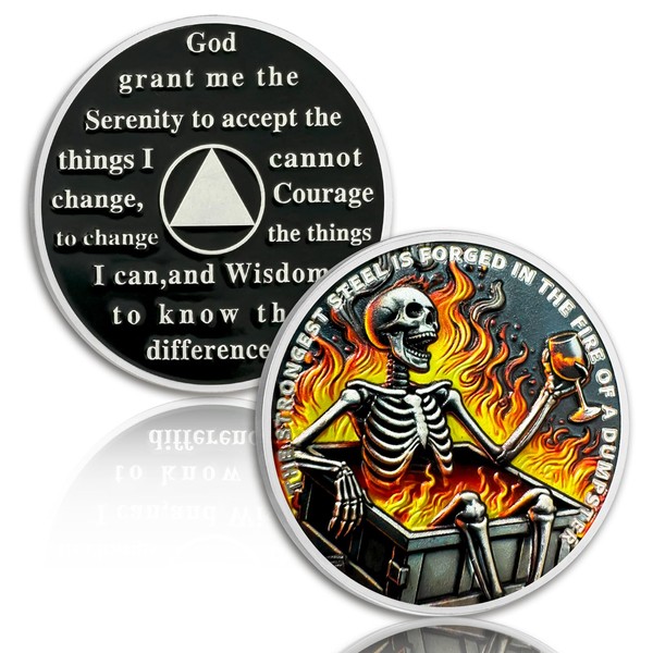 Skeletons in The Fire Sobriety Coin, Dumpster Fire AA Coin