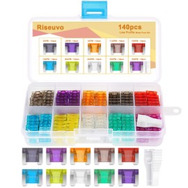 Riseuvo 140 Pcs Low Profile Mini Fuse Kit - Automotive Blade Fuses Assortment Kit for Car, Truck, RV, Boat with Fuse Puller (2A 3A 5A 7.5A 10A 15A 20A 25A 30A 35A)