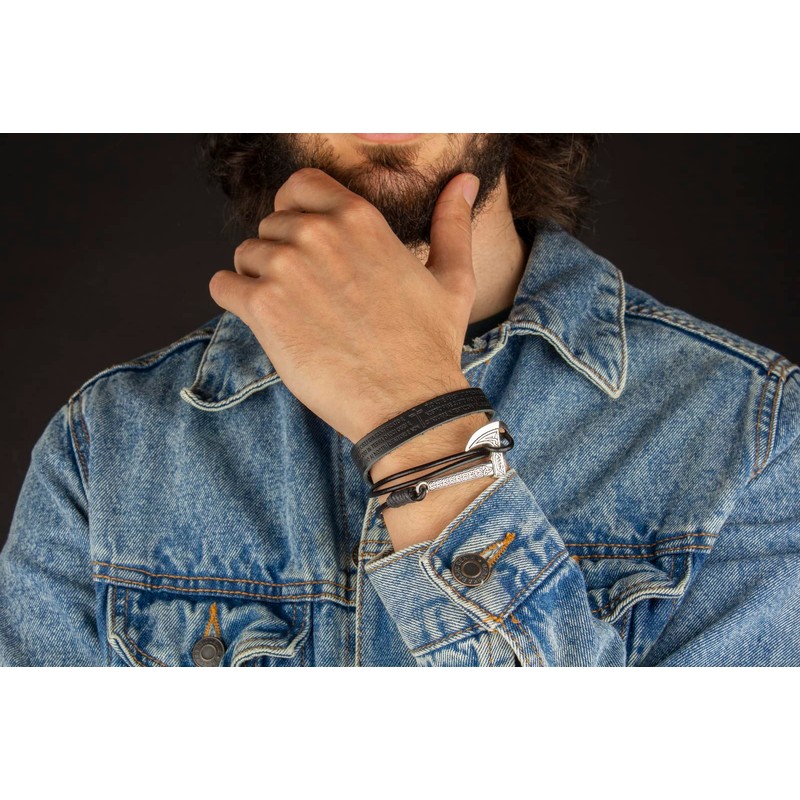 Pulseras para Hombre │ Hacha Vikinga y Cuero │ MB11