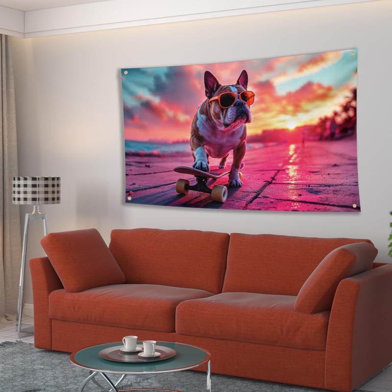 Skateboarding Dog Flag – Large Funny Flag – 110D Polyester