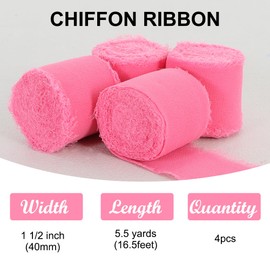 TONIFUL 4 Rolls Pink Chiffon Ribbon 1 1/2 inch× 5.5 Yards Fabric Silk Ribbon for Gift Wrapping Wedding Party Decoration Flower Bouquet Wrapping Bows Making DIY Crafts（Total 22yards）
