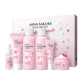 LAIKOU Skin Care Set, Travel Size Toiletries, Skin Care Routine Kit for Women, Skincare Gift Set with SAKURA Cleanser, Toner, Serum, Eye Cream, Lotion, Face Cream Mother's Day Christmas Birthday Wife