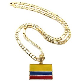 GWOOD Colombia Flag Gold Color Pendant with 24 Inch Figaro Necklace
