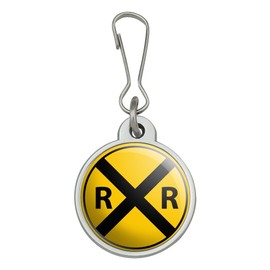 Railroad Crossing Traffic Sign Train Jacket Handbag Purse Luggage Backpack Zipper Pull Charm