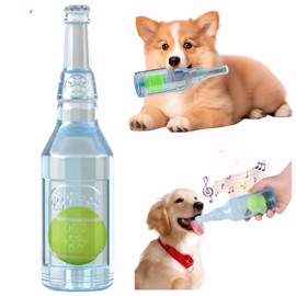 Tasmegol Pet Chew Beer Bottle with Tennis Ball Crunchnplay Water Bottle Squeaky Dog Toys for Aggressive Chewers