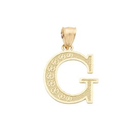 LoveBling 10K Yellow Gold Diamond Cut A to Z Alphabet Initial Letter Charm Necklace Pendant (Small) (G) (0.78")