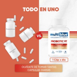Multiblue - Probioticos Prebioticos Y Vitamina D3 - 30 Caps Sabor Té Verde                                                                            