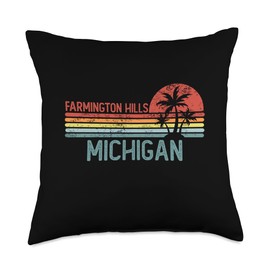 Happy 4th of July Patriotic Weekend Road Trip 2350 Farmington Hills Michigan Funny USA City Trip Home Roots Throw Pillow, 18x18, Multicolor