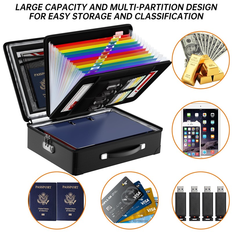 Fireproof Document Box with Fireproof Zipper, Hard Fireproof Safe Case