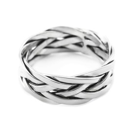 Windalf ÅSKAR Vintage Ring 8.5mm Braided Pattern Friendship Band Ring 925 Sterling Silver, Fabric jewellery bag, No Gemstone
