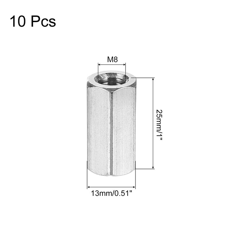 uxcell M8x1.25mm Coupling Nuts, 10 Pcs 304 Stainless Steel Galvanized